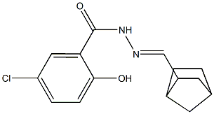 N-[(E)-3-bicyclo[2.2.1]heptanylmethylideneamino]-5-chloro-2-hydroxybenzamide Struktur