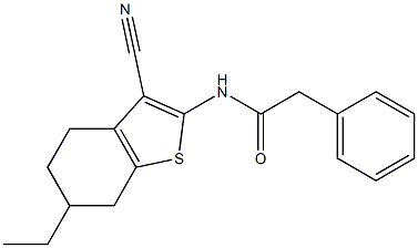 N-(3-cyano-6-ethyl-4,5,6,7-tetrahydro-1-benzothiophen-2-yl)-2-phenylacetamide Struktur