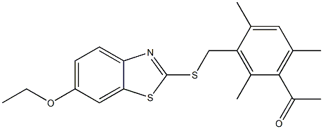 1-[3-[(6-ethoxy-1,3-benzothiazol-2-yl)sulfanylmethyl]-2,4,6-trimethylphenyl]ethanone Struktur