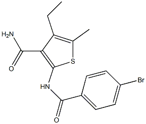 2-[(4-bromobenzoyl)amino]-4-ethyl-5-methylthiophene-3-carboxamide Struktur