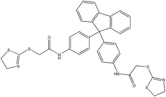 2-(4,5-dihydro-1,3-thiazol-2-ylsulfanyl)-N-[4-[9-[4-[[2-(4,5-dihydro-1,3-thiazol-2-ylsulfanyl)acetyl]amino]phenyl]fluoren-9-yl]phenyl]acetamide Struktur