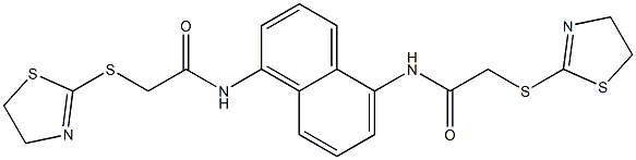 2-(4,5-dihydro-1,3-thiazol-2-ylsulfanyl)-N-[5-[[2-(4,5-dihydro-1,3-thiazol-2-ylsulfanyl)acetyl]amino]naphthalen-1-yl]acetamide Struktur