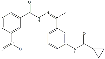 N-[(Z)-1-[3-(cyclopropanecarbonylamino)phenyl]ethylideneamino]-3-nitrobenzamide Struktur