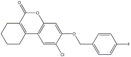 2-chloro-3-[(4-fluorophenyl)methoxy]-7,8,9,10-tetrahydrobenzo[c]chromen-6-one Struktur