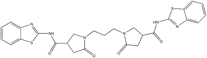 N-(1,3-benzothiazol-2-yl)-1-[3-[4-(1,3-benzothiazol-2-ylcarbamoyl)-2-oxopyrrolidin-1-yl]propyl]-5-oxopyrrolidine-3-carboxamide Struktur