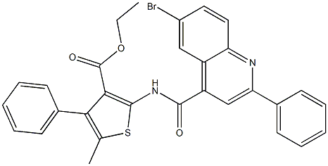 ethyl 2-[(6-bromo-2-phenylquinoline-4-carbonyl)amino]-5-methyl-4-phenylthiophene-3-carboxylate Struktur