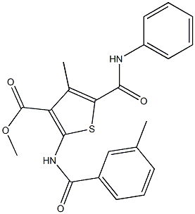 methyl 4-methyl-2-[(3-methylbenzoyl)amino]-5-(phenylcarbamoyl)thiophene-3-carboxylate Struktur