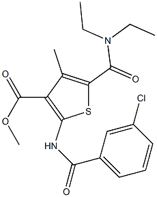 methyl 2-[(3-chlorobenzoyl)amino]-5-(diethylcarbamoyl)-4-methylthiophene-3-carboxylate Struktur