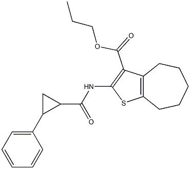 propyl 2-[(2-phenylcyclopropanecarbonyl)amino]-5,6,7,8-tetrahydro-4H-cyclohepta[b]thiophene-3-carboxylate Struktur