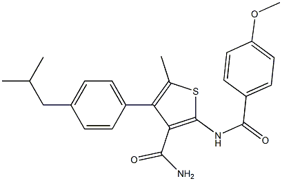 2-[(4-methoxybenzoyl)amino]-5-methyl-4-[4-(2-methylpropyl)phenyl]thiophene-3-carboxamide Struktur