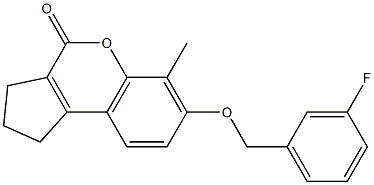 7-[(3-fluorophenyl)methoxy]-6-methyl-2,3-dihydro-1H-cyclopenta[c]chromen-4-one Struktur