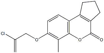 7-(2-chloroprop-2-enoxy)-6-methyl-2,3-dihydro-1H-cyclopenta[c]chromen-4-one Struktur