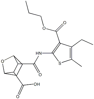 2-[(4-ethyl-5-methyl-3-propoxycarbonylthiophen-2-yl)carbamoyl]-7-oxabicyclo[2.2.1]heptane-3-carboxylic acid Struktur