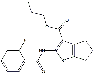 propyl 2-[(2-fluorobenzoyl)amino]-5,6-dihydro-4H-cyclopenta[b]thiophene-3-carboxylate Struktur