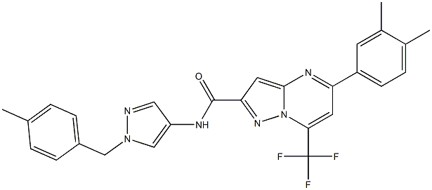 5-(3,4-dimethylphenyl)-N-[1-[(4-methylphenyl)methyl]pyrazol-4-yl]-7-(trifluoromethyl)pyrazolo[1,5-a]pyrimidine-2-carboxamide Struktur