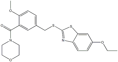 [5-[(6-ethoxy-1,3-benzothiazol-2-yl)sulfanylmethyl]-2-methoxyphenyl]-morpholin-4-ylmethanone Struktur