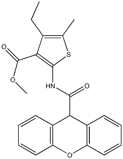 methyl 4-ethyl-5-methyl-2-(9H-xanthene-9-carbonylamino)thiophene-3-carboxylate Struktur