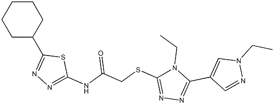 N-(5-cyclohexyl-1,3,4-thiadiazol-2-yl)-2-[[4-ethyl-5-(1-ethylpyrazol-4-yl)-1,2,4-triazol-3-yl]sulfanyl]acetamide Struktur