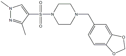 1-(1,3-benzodioxol-5-ylmethyl)-4-(1,3-dimethylpyrazol-4-yl)sulfonylpiperazine Struktur