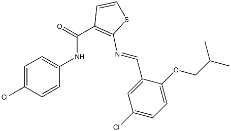 2-[(E)-[5-chloro-2-(2-methylpropoxy)phenyl]methylideneamino]-N-(4-chlorophenyl)thiophene-3-carboxamide Struktur