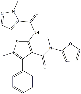 N-[3-(furan-2-ylmethylcarbamoyl)-5-methyl-4-phenylthiophen-2-yl]-2-methylpyrazole-3-carboxamide Structure