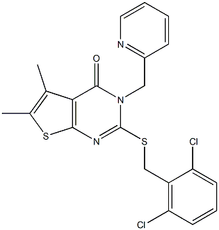 2-[(2,6-dichlorophenyl)methylsulfanyl]-5,6-dimethyl-3-(pyridin-2-ylmethyl)thieno[2,3-d]pyrimidin-4-one Struktur