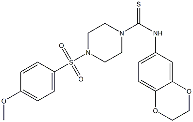 N-(2,3-dihydro-1,4-benzodioxin-6-yl)-4-(4-methoxyphenyl)sulfonylpiperazine-1-carbothioamide Struktur