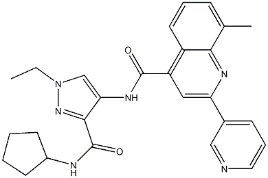 N-[3-(cyclopentylcarbamoyl)-1-ethylpyrazol-4-yl]-8-methyl-2-pyridin-3-ylquinoline-4-carboxamide Struktur