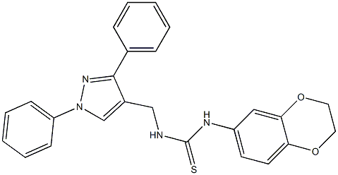 1-(2,3-dihydro-1,4-benzodioxin-6-yl)-3-[(1,3-diphenylpyrazol-4-yl)methyl]thiourea Struktur