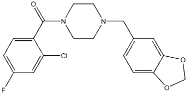 [4-(1,3-benzodioxol-5-ylmethyl)piperazin-1-yl]-(2-chloro-4-fluorophenyl)methanone Struktur