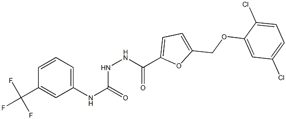 1-[[5-[(2,5-dichlorophenoxy)methyl]furan-2-carbonyl]amino]-3-[3-(trifluoromethyl)phenyl]urea Struktur