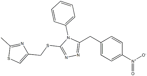 2-methyl-4-[[5-[(4-nitrophenyl)methyl]-4-phenyl-1,2,4-triazol-3-yl]sulfanylmethyl]-1,3-thiazole Struktur