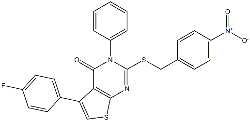 5-(4-fluorophenyl)-2-[(4-nitrophenyl)methylsulfanyl]-3-phenylthieno[2,3-d]pyrimidin-4-one Struktur