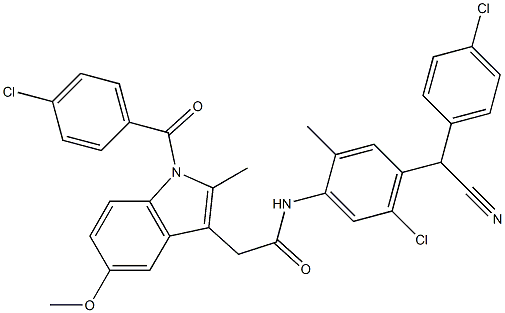 2-[1-(4-chlorobenzoyl)-5-methoxy-2-methylindol-3-yl]-N-[5-chloro-4-[(4-chlorophenyl)-cyanomethyl]-2-methylphenyl]acetamide Struktur