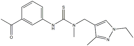 3-(3-acetylphenyl)-1-[(1-ethyl-3-methylpyrazol-4-yl)methyl]-1-methylthiourea Struktur