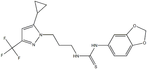 1-(1,3-benzodioxol-5-yl)-3-[3-[5-cyclopropyl-3-(trifluoromethyl)pyrazol-1-yl]propyl]thiourea Struktur