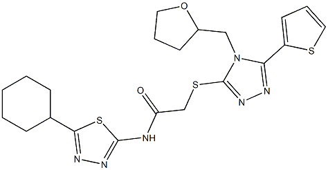 N-(5-cyclohexyl-1,3,4-thiadiazol-2-yl)-2-[[4-(oxolan-2-ylmethyl)-5-thiophen-2-yl-1,2,4-triazol-3-yl]sulfanyl]acetamide Struktur