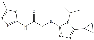 2-[(5-cyclopropyl-4-propan-2-yl-1,2,4-triazol-3-yl)sulfanyl]-N-(5-methyl-1,3,4-thiadiazol-2-yl)acetamide Struktur