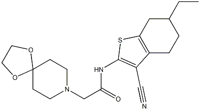 N-(3-cyano-6-ethyl-4,5,6,7-tetrahydro-1-benzothiophen-2-yl)-2-(1,4-dioxa-8-azaspiro[4.5]decan-8-yl)acetamide Struktur