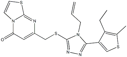 7-[[5-(4-ethyl-5-methylthiophen-3-yl)-4-prop-2-enyl-1,2,4-triazol-3-yl]sulfanylmethyl]-[1,3]thiazolo[3,2-a]pyrimidin-5-one Struktur