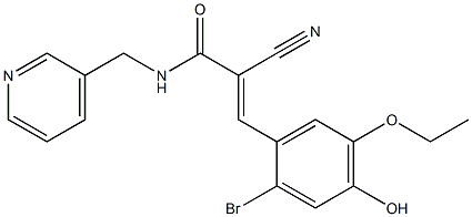 (E)-3-(2-bromo-5-ethoxy-4-hydroxyphenyl)-2-cyano-N-(pyridin-3-ylmethyl)prop-2-enamide Struktur