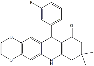 11-(3-fluorophenyl)-8,8-dimethyl-2,3,6,7,9,11-hexahydro-[1,4]benzodioxino[6,7-b]quinolin-10-one Struktur