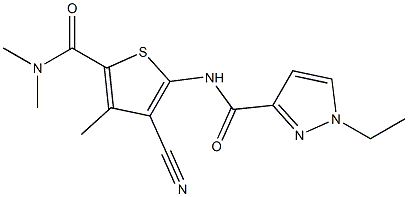 N-[3-cyano-5-(dimethylcarbamoyl)-4-methylthiophen-2-yl]-1-ethylpyrazole-3-carboxamide Struktur