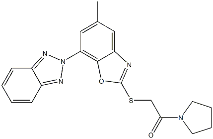 2-[[7-(benzotriazol-2-yl)-5-methyl-1,3-benzoxazol-2-yl]sulfanyl]-1-pyrrolidin-1-ylethanone Struktur