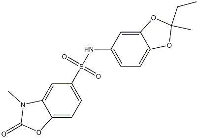 N-(2-ethyl-2-methyl-1,3-benzodioxol-5-yl)-3-methyl-2-oxo-1,3-benzoxazole-5-sulfonamide Struktur