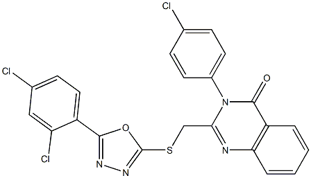 3-(4-chlorophenyl)-2-[[5-(2,4-dichlorophenyl)-1,3,4-oxadiazol-2-yl]sulfanylmethyl]quinazolin-4-one Struktur