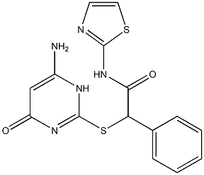 2-[(6-amino-4-oxo-1H-pyrimidin-2-yl)sulfanyl]-2-phenyl-N-(1,3-thiazol-2-yl)acetamide Struktur