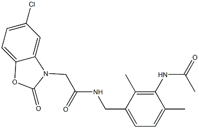 N-[(3-acetamido-2,4-dimethylphenyl)methyl]-2-(5-chloro-2-oxo-1,3-benzoxazol-3-yl)acetamide Struktur