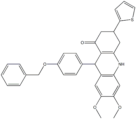 6,7-dimethoxy-9-(4-phenylmethoxyphenyl)-3-thiophen-2-yl-3,4,9,10-tetrahydro-2H-acridin-1-one Struktur