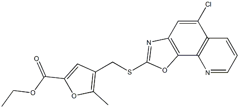 ethyl 4-[(5-chloro-[1,3]oxazolo[4,5-h]quinolin-2-yl)sulfanylmethyl]-5-methylfuran-2-carboxylate Struktur